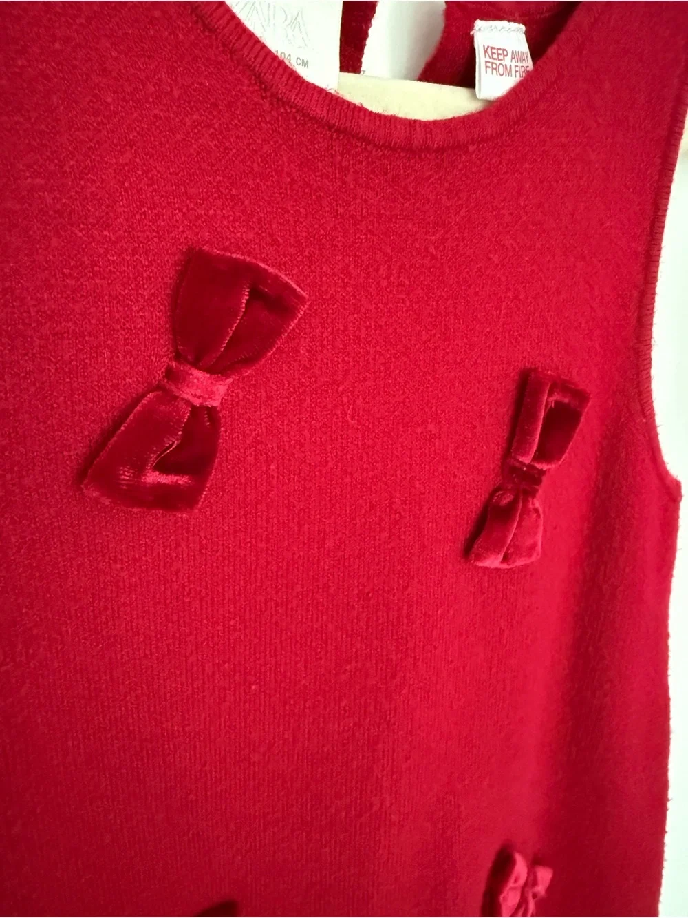 Zara Girls Red Knit Dress with Velvet Bow